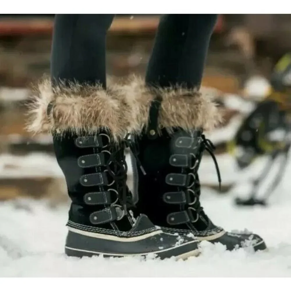 Sorel Joan of Artic Black Mid Calf Faux Fur Boots Women's US 6 SL1540-010 - Picture 9 of 9